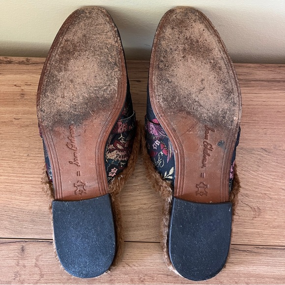SAM EDELMAN Danica Tapestry Horsebit Fur-Lined Slip On Mule Loafer Flats Size 11 - Picture 13 of 14